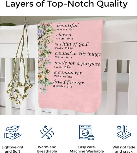 Miniatura 4 de MDPrints - Manta rosa de bautismo para niñas, regalos de bautismo personalizados para niñas, mantas de bebé personalizadas para niñas con nombre