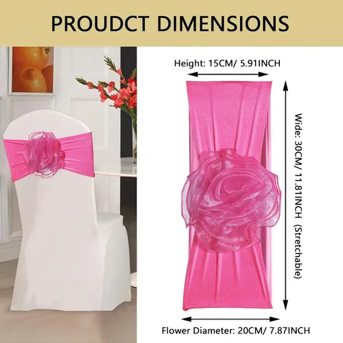 Miniatura 2 de SFN 2 bandas de elastano para silla de flores rosas, lazos para Acción de Gracias, Navidad, boda, banquete, fiesta de cumpleaños, eventos