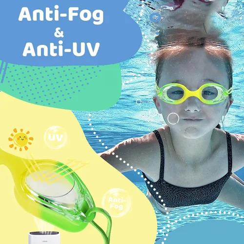 Miniatura 5 de Vvinca Gafas de natación para niños con correa elástica, sin fugas, antivaho, gafas para niños pequeños con ajuste rápido, edades 3-14 03-azul
