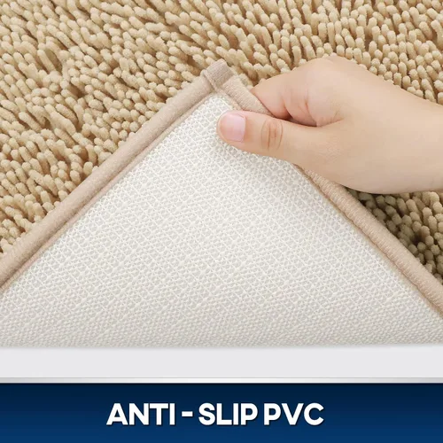 Miniatura 5 de Tapete de baño lavable a máquina, absorbe de agua, es antideslizante, suave y de microfibra, felpilla+F199:G228, Beige, 3 PCS