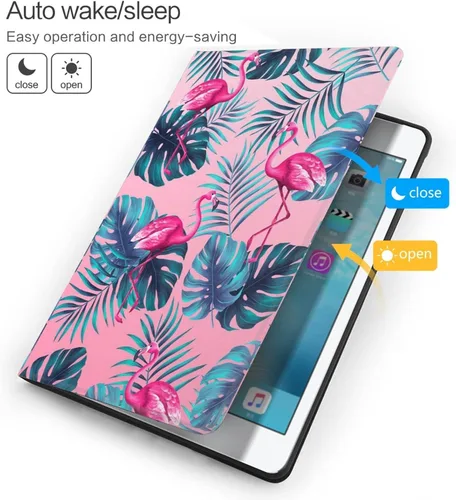 Miniatura 3 de Funda de flamenco rosa para iPad de 10.2 pulgadas, iPad 7ª/8ª/9ª generación, funda de piel sintética premium, con función de encendido automático a