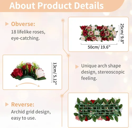 Miniatura 5 de NUPTIO Centros de mesa de flores artificiales para mesas, 6 unidades, color borgoña, rosa polvorienta y blanco cremoso, arreglos de rosas falsas