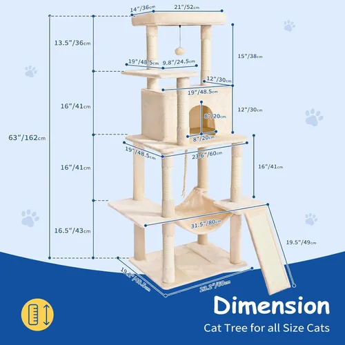 Miniatura 9 de Cat Craft Cat Tree - Torre para gatos de 63 pulgadas para gatos de interior, árbol de gato de varios niveles para gatos grandes, 20 libras + torre