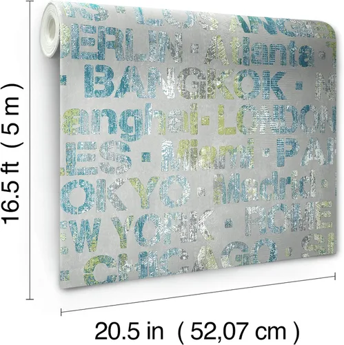 Miniatura 3 de RoomMates RMK12020WP - Papel tapiz autoadhesivo de Ciudades azules y verdes del mundo