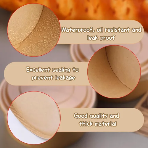 Miniatura 3 de Tazones desechables de 25 onzas con tapas, paquete de 25 tazones grandes de papel kraft con tapas, recipiente redondo de papel para alimentos fríos