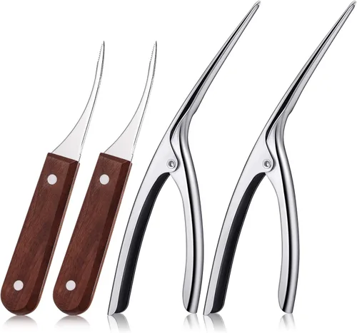 Juego de 2 juegos de herramientas de desenrollador de camarones de acero inoxidable, pelador de camarones portátil, cuchillo limpiador de camarones