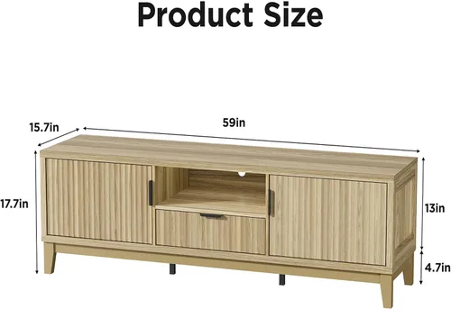 Miniatura 2 de FiveWillowise Soportes de TV de 59 pulgadas para sala de estar de hasta 65 pulgadas, centro de entretenimiento de madera estriada de 17.7 pulgadas