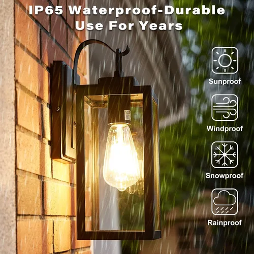 Miniatura 3 de Pia Ricco Luces de Pared Exteriores, Luminaria Exterior Negra Mate con Pantalla de Vidrio Transparente, Iluminación Impermeable para Porche Frontal