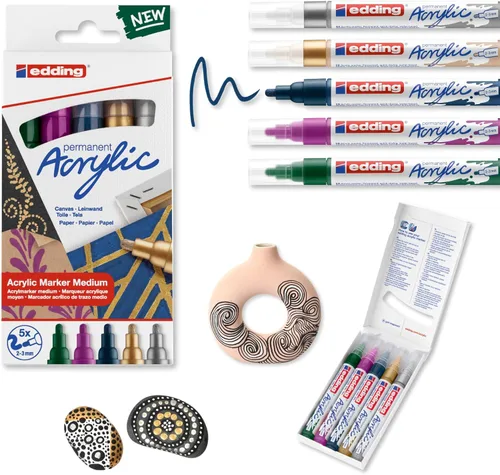 Miniatura 20 de edding 5100 Medium Grey-1 Punta redonda impermeable de 0.079-0.118 in, pintura acrílica para dibujar sobre lienzo, papel de arte y marcadores