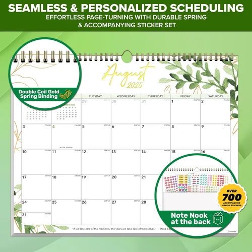 Miniatura 5 de Decorably Calendario académico de 18 meses de vegetación dorada de 18 meses 2025 de julio de 2025 a diciembre de 2026, calendario de pared verde