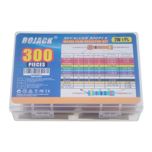 Miniatura 8 de BOJACK Kit de resistencia de 300 piezas de 30 valores de 1 ohmio - 1M Ohm con 1% de resistencia de película metálica de 2 W surtido