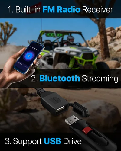 Miniatura 5 de GoHawk Barra de sonido UTV de 25 pulgadas, barra de sonido Bluetooth ATV de 6 altavoces con luces RGB, IP66 impermeable SXS y barra de sonido