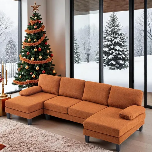 Miniatura 16 de VINGLI Sofá seccional en forma de U de 110' con dos chaise, sofá pequeño asequible con 4 asientos, sofás cómodos de tela chenille para sala