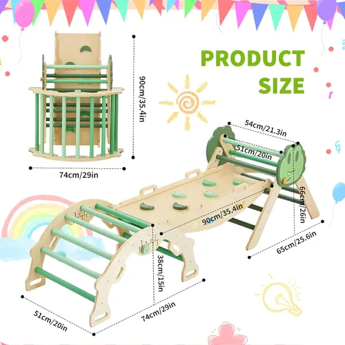 Miniatura 2 de Takywep Pikler - Juego de triángulos plegables 7 en 1 con arco y rampa y escalera, patio de juegos interior, juego de escalada montessor de madera