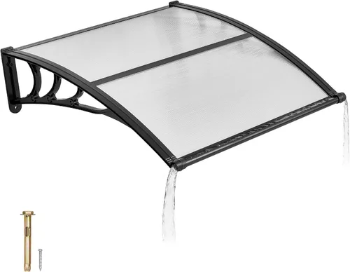 Miniatura 12 de VEVOR Toldo para puerta de entrada, toldo de puerta de ventana de 24 x 24 pulgadas con drenaje y soporte de ABS, cubierta de policarbonato