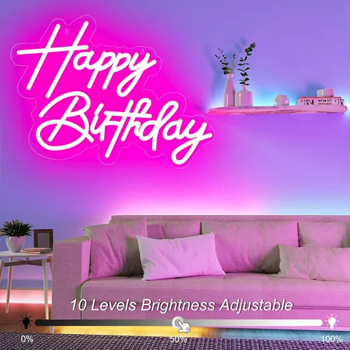 Miniatura 3 de Letrero de neón de feliz cumpleaños para decoración de pared, letrero de neón LED alimentado por USB con brillo regulable, ideal para fiestas