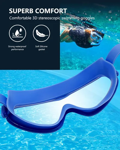 Miniatura 5 de Gafas de natación para adultos, paquete de 2 gafas de natación antivaho con protección UV con correas ajustables, gafas de natación de silicona a