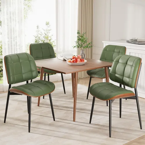 Miniatura 31 de Silla de comedor, moderna de mediados de siglo con cojín grueso, sillas de cocina tapizadas de piel sintética con respaldo de madera curvada de Beige