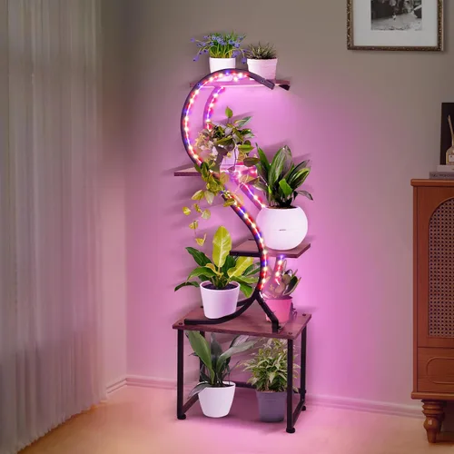 Miniatura 3 de Soporte para plantas de interior con luces de crecimiento, sin cables visibles, estante para plantas de 43 pulgadas de alto para interiores