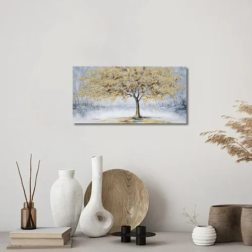 Miniatura 6 de Belmrxne Arte de pared de árbol de la vida, decoración de pared pequeña dorada, paisaje, lienzo, obra de arte divertida para entrada, pasillo, baño
