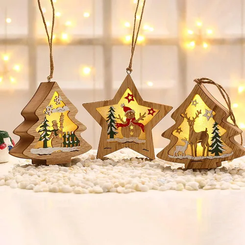 Miniatura 6 de Adornos de Navidad con forma de árbol de muñeco de nieve, luz colgante para Navidad, cumpleaños, fiesta, decoración artística (muñeco de nieve)