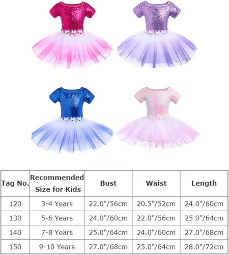 Miniatura 6 de AFAVOM Vestido de ballet de lentejuelas para niñas pequeñas, tutú con falda de tutú de flores con purpurina, leotardo de bailarina, ropa de baile