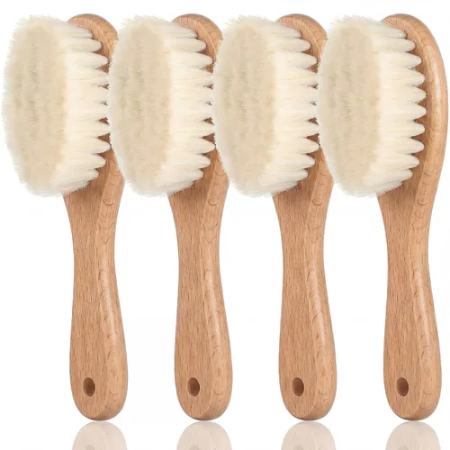 Miniatura 8 de Juego de 4 cepillos de peluquero con mango de madera de fibra natural, cepillo para peinar barba, plumero de cuello y cepillo de limpieza