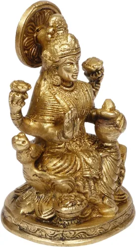 Miniatura 3 de ARTVARKO Laxmi Mata Blessing Sentado en Lotus con Kalash y Owl Brass Murti (5 pulgadas)