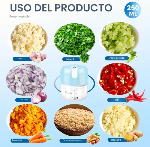 Miniatura 4 de EASYSPEED - Picadora eléctrica de ajos, 1 taza, procesador de alimentos inalámbrico con carga USB con acero inoxidable 304, 2 cuchillas afiladas