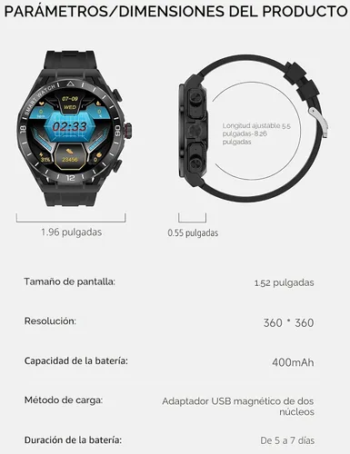 Miniatura 9 de Reloj inteligente con auriculares para Android y iPhone, pantalla HD de 1.52 pulgadas, contestar/hacer llamadas, rastreador de fitness, diseño