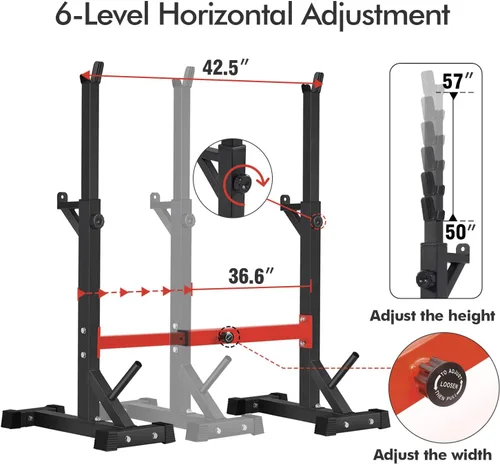 Miniatura 4 de BangTong&Li Soporte para sentadillas, estante para pesas, soporte de prensa de banco, soporte para gimnasio en casa, soporte de peso ajustable