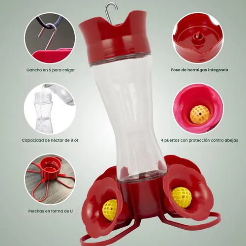 Miniatura 3 de Perky-Pet 203CPBN Comedero de vidrio para colibríes al aire libre con posaderos, foso de hormigas, protectores de abejas - Paquete de 1