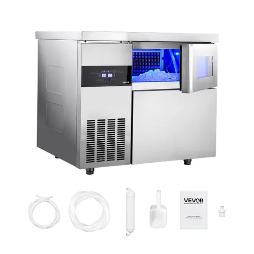 Miniatura 9 de VEVOR Máquina comercial para hacer hielo, máquina de hielo de acero inoxidable de 220 libras/24 horas con encimera, almacenamiento de 66 libras