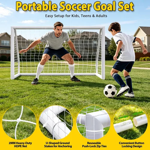 Miniatura 3 de ZENY Portería de fútbol portátil para patio trasero, 12 x 6 / 10 x 6.5 / 8 x 5 pies, red y marco de fútbol para niños y adultos para práctica