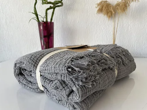 Miniatura 6 de Manta de muselina 100% algodón, colcha de 4 capas, funda de cama suave de muselina de algodón turco, colcha reversible, gris antracita