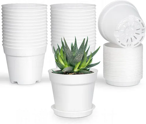 Miniatura 8 de SwinDuck Macetas de 4 pulgadas, paquete de 28 macetas pequeñas de plástico con agujeros de drenaje y platillos para flores, plantas, suculentas