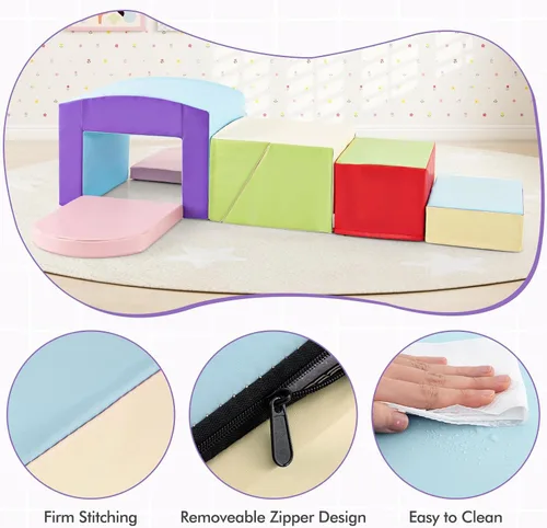 Miniatura 9 de Olakids Juguetes de Escalada para Niños Pequeños, 7 Piezas de Bloques de Espuma para Bebés de Interior, Juego Suave con Cuero PU, Estructura