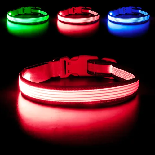Miniatura 10 de YFbrite Collar de perro LED ajustable ultraligero, collares de perro con luz recargable que brilla en la oscuridad, collares de visibilidad y Verde