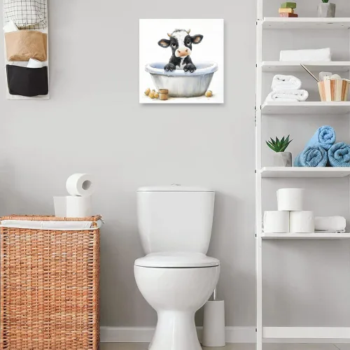 Miniatura 5 de Kunstorner Decoración de baño de vaca para decoración de pared de dormitorio y sala de estar (13.5 x 13.5 pulgadas)