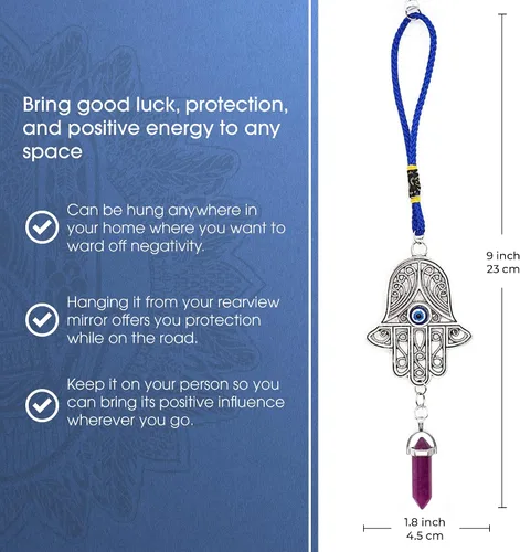 Miniatura 5 de LUCKBOOSTIUM Silver Ornate Hamsa Hand Jeweled Keychain - Evil Eye Protection, Hanging Gemstone - Good Luck Charms 1.8"x9