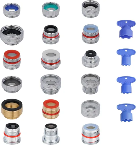 Hibbent Kit de adaptador de grifo de 18 piezas, juego de adaptador de aireador de latón para grifo con aireador extraíble para conectar la manguera