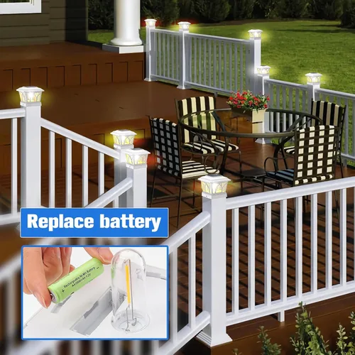 Miniatura 6 de VOLISUN Paquete de 4 luces solares para postes para exteriores, con bombillas LED Edison, 2 ajustes de brillo, luces para poste de valla alimentadas