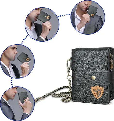 Miniatura 6 de Genuino caballo loco cuero viaje regalo moneda bolsillo tarjeta caso largo organizador cadena Rfid monedero con broche para hombres hombres 1803