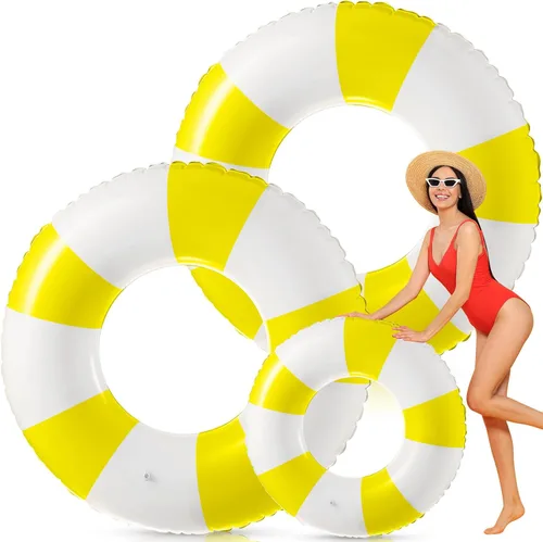 Miniatura 17 de Foilswirl Flotadores inflables jumbo de 47.24 pulgadas para piscina, anillos de piscina a rayas azules y blancas, tubo inflable para mujeres