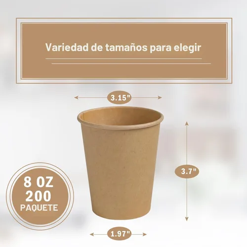 Miniatura 2 de Lamosi 200 paquete de tazas de papel kraft de 8 oz, tazas de café desechables de papel marrón, tazas de papel no blanqueadas para bebidas