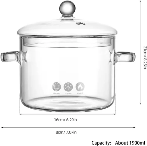 Miniatura 4 de ERINGOGO Olla de sopa de vidrio con tapa, 64 onzas, resistente al calor, olla de cocción de borosilicato para estufa eléctrica, transparente a fuego