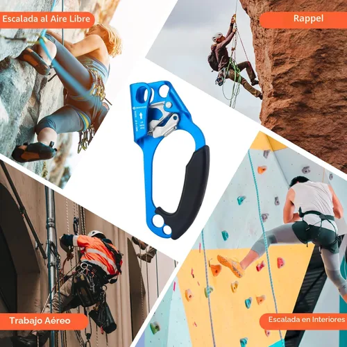 Miniatura 7 de NewDoar Certificado UIAA y CE - Ascendedor de mano para escalada en roca, arborista, equipo de rapel para cuerda de 8~13MM Azul-derecha