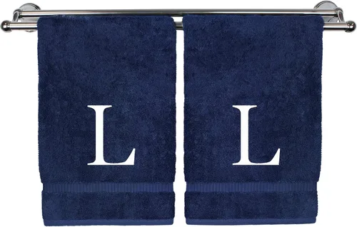 Miniatura 184 de Toalla de mano monogramada, regalo personalizado, juego de 2 - Toalla bordada con letra de bloque dorada - Extra absorbente 100% algodón turco