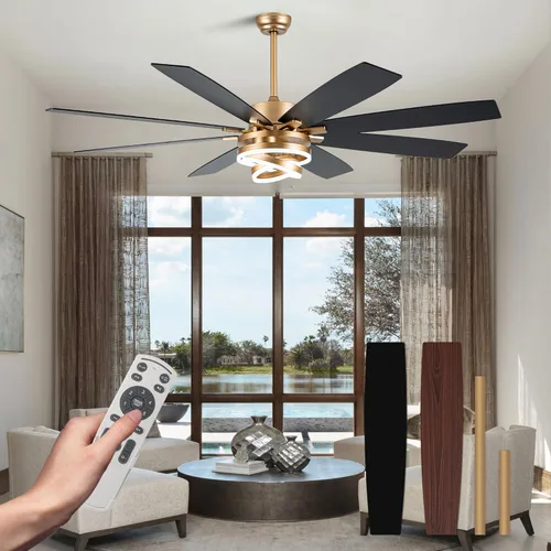 Miniatura 15 de Ventiladores de techo grandes modernos de 72 pulgadas con luces y control remoto, motor CC silencioso reversible de 6 velocidades, ventiladores