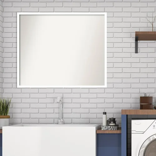 Miniatura 118 de Amanti Art Espejo de baño blanco para sobre el fregadero, 32 x 45 pulgadas, espejo de tocador rectangular blanco esbelto, marco de madera moderno